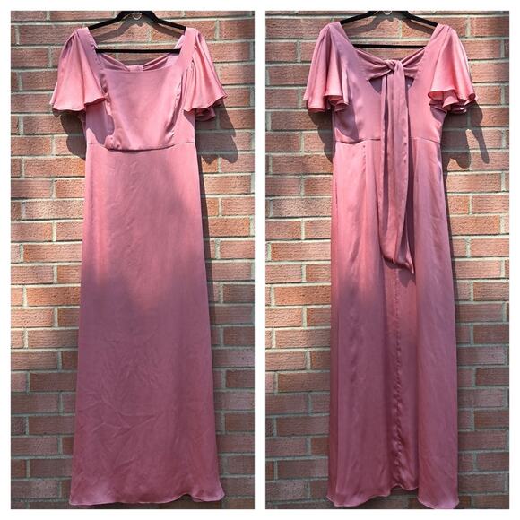 Sachin + Babi Aurora Square Neck Crinkle Georgette Gown Petal Pink Rouge Size 8 - Picture 5 of 6